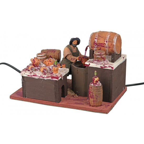 Vinatero en movimiento con barril funcionando 12 cm para belén