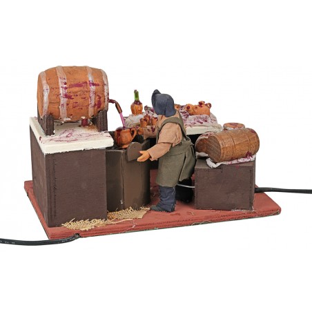 Moving winemaker with working barrel 12 cm for nativity scene