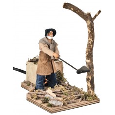 Lumberjack cutting single tree in motion 12 cm by