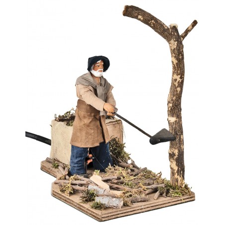 Lumberjack cutting single tree in motion 12 cm by