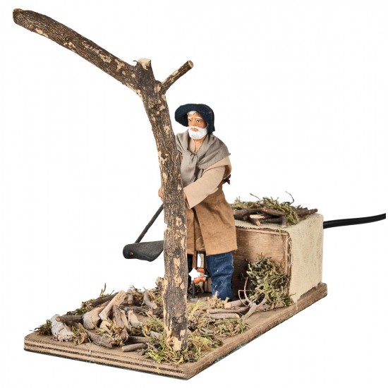 Lumberjack cutting single tree in motion 12 cm by