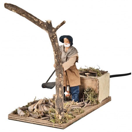 Lumberjack cutting single tree in motion 12 cm by