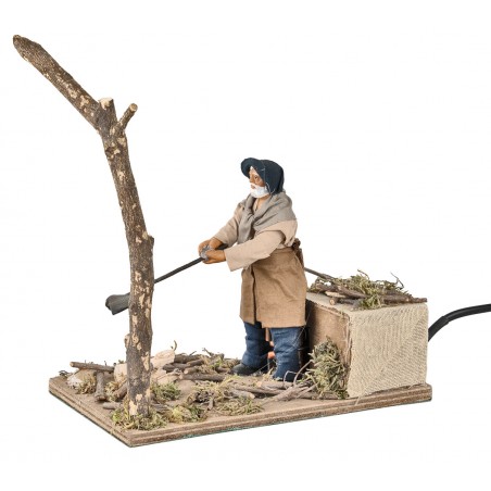 Lumberjack cutting single tree in motion 12 cm by