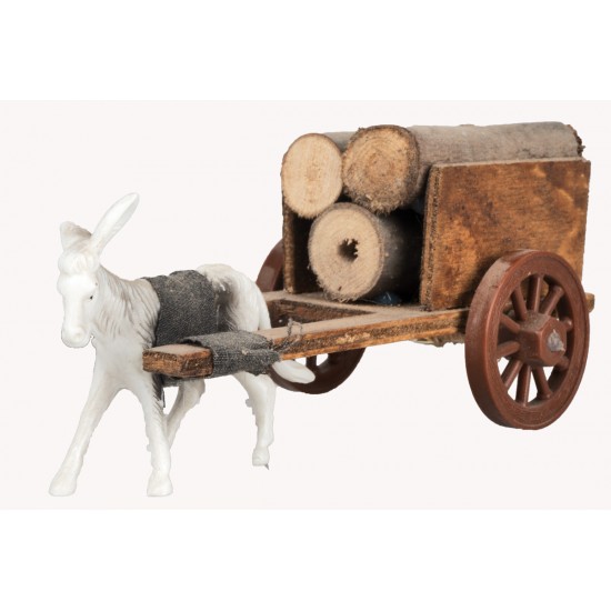 Carro piccolo in legna con asino al traino Mondo Presepi