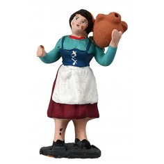Woman 10 cm with amphora on shoulder in painted terracotta