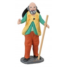 Pastor de 10 cm con bastón y sombrero en terracota pintada