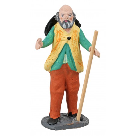 10 cm Shepherd with staff and hat in painted terracotta