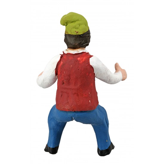 Seated shepherd from the 10 cm series in painted terracotta