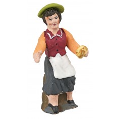 Mujer sentada con pan de la serie 10 cm en terracota pintada