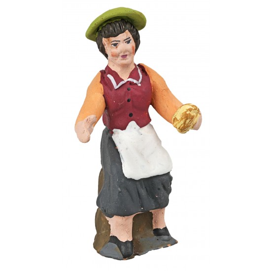 Mujer sentada con pan de la serie 10 cm en terracota pintada