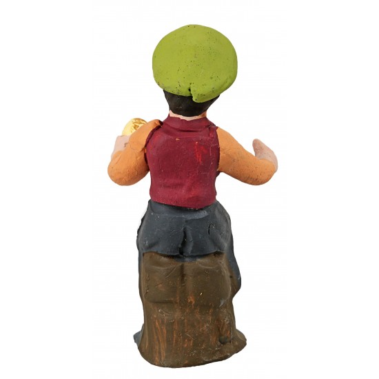 Seated woman with bread from the 10 cm series in painted terracotta