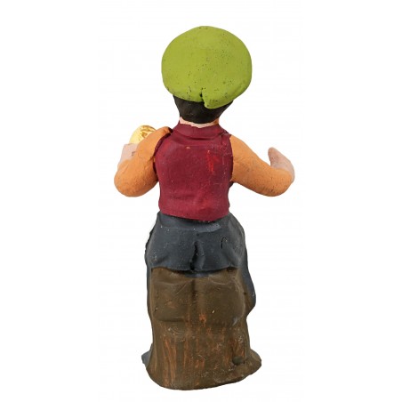 Donna seduta con pane della serie 10 cm in terracotta dipinta