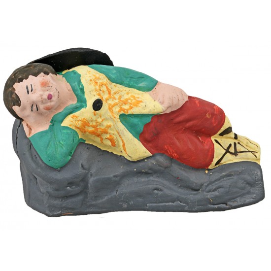 Sleeping shepherd 10 cm series in painted terracotta