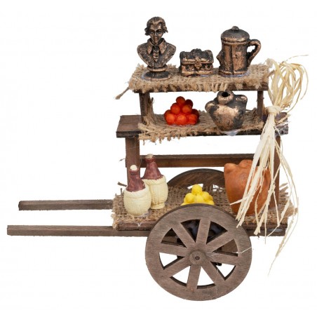 Carretto in legno da mercato cm 16x5,5x13 h per presepe Mondo