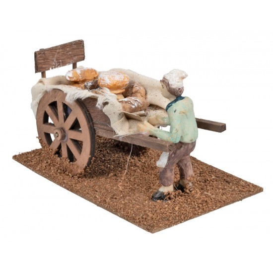 Carretto di Legno con Fornaio cm 15x9,5x9 h