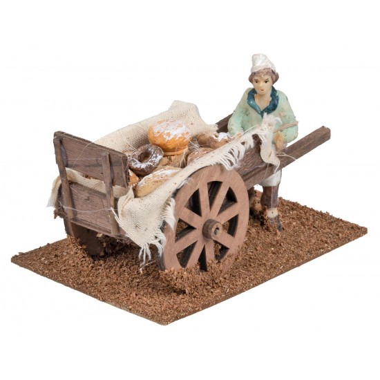 Carretto di Legno con Fornaio cm 15x9,5x9 h