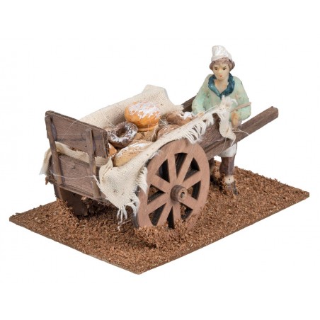 Carretto di Legno con Fornaio cm 5x4x9 h per presepe Mondo