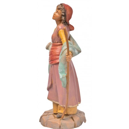 Pastorella con anfora e bastone 19 cm per presepe Mondo Presepi