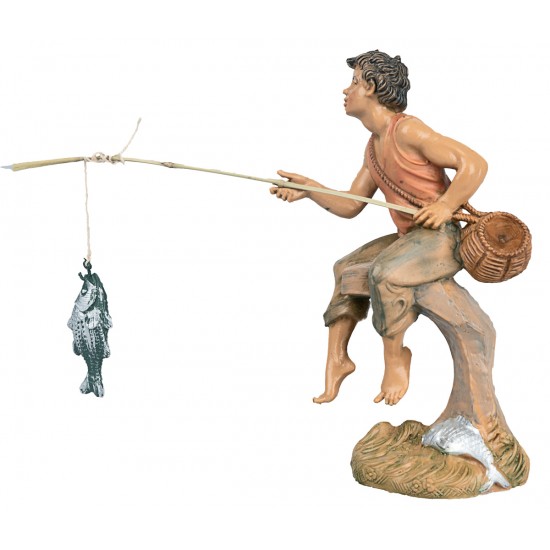 Pescatore con canna da pesca 10 cm Fontanini per presepe Mondo