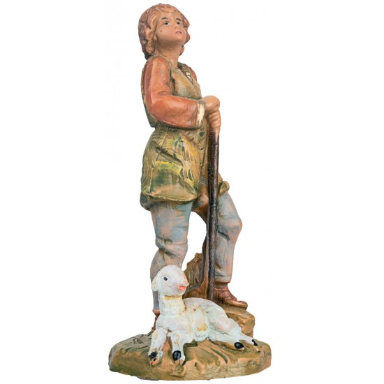 Pastore con bastone e pecora 9,5 cm Fontanini per presepe Mondo