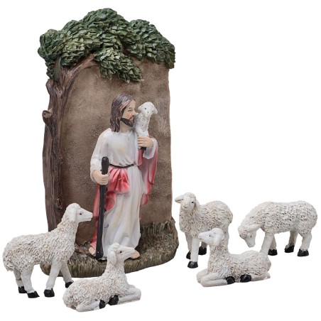 Jesus with little sheep 10 cm in resin Easter figurines for