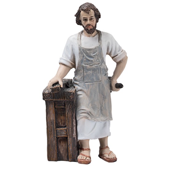 Sacra famiglia bottega da falegname 10 cm in resina
