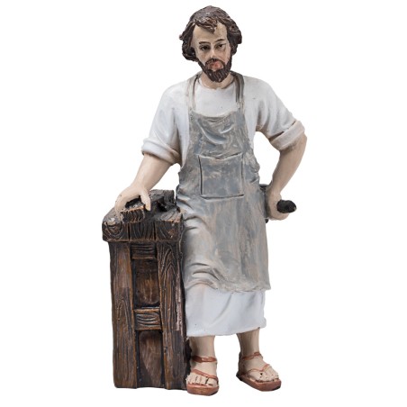 Sacra famiglia bottega da falegname 10 cm in resina