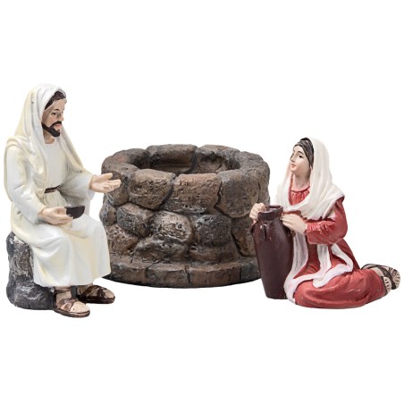Jesús y la Samaritana en el pozo serie cm en resina para belén