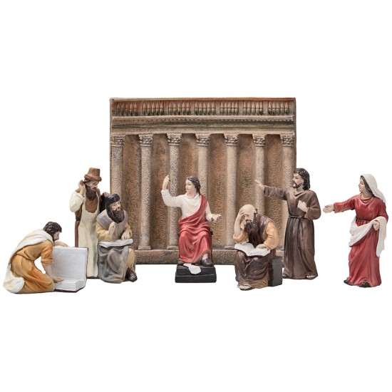 Ritrovamento di Gesù al tempio da 10 cm in resina per presepe