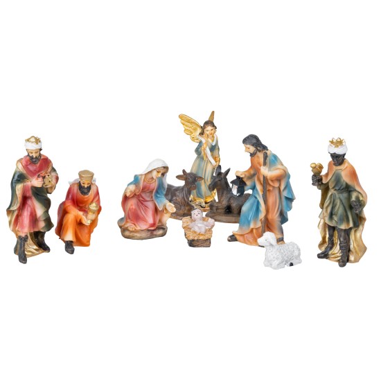 Set natività 10 soggetti 11 cm in resina per presepe Mondo