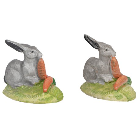 Set of 2 rabbit statues for 10 cm nativity scene Mondo Presepi