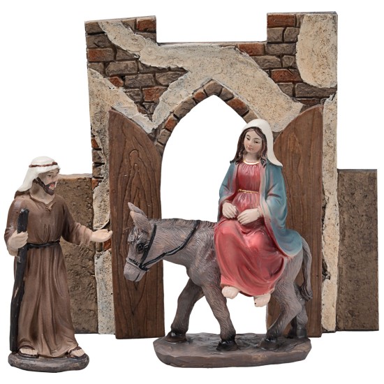 Viaje de María y José a Belén 10 cm en estatuas de resina