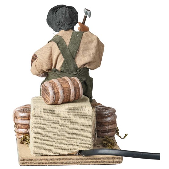 Man fixing barrels series 14 cm in motion for nativity scene