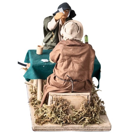 Pair of card players at the table cm 14 in motion for