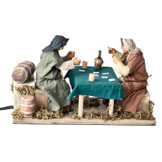 Pair of card players at the table cm 14 in motion for 2