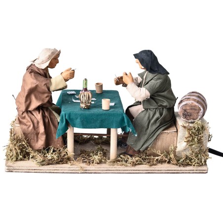 Pair of card players at the table cm 14 in motion for