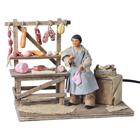 Delicatessen vendor with deli counter 12 cm in motion for nativity scene