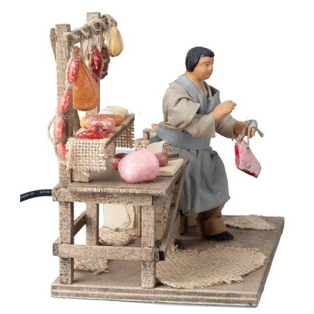 Delicatessen vendor with deli counter 12 cm in motion for nativity scene