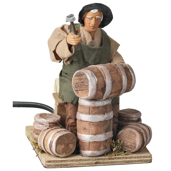 Man fixing barrels series 14 cm in motion for nativity scene
