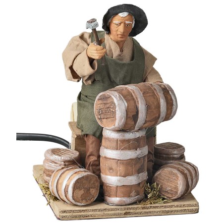 Man fixing barrels series 14 cm in motion for nativity scene