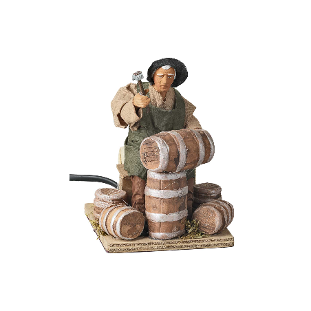 Man fixing barrels series 14 cm in motion for nativity scene