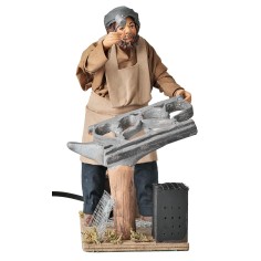 Fabbro con con effetto fuoco 24 cm in movimento per presepe