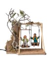 Coppia di bambini su altalena cm 14 in movimento per presepe
