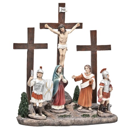 Crucifixión de Jesús 10 cm en resina estatuas pascuales
