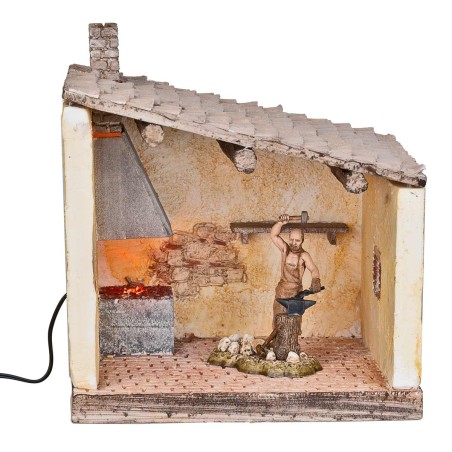 Bottega fabbro con brace tremolante cm 22x18x24 h per presepe