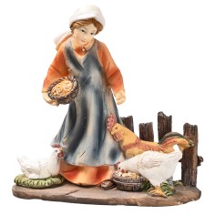 Contadina in resina che ciba le galline 14 cm