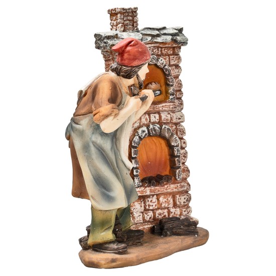 Fornaio in resina con forno a legna per presepe Mondo Presepi