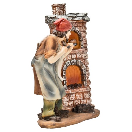 Fornaio in resina con forno a legna per presepe Mondo Presepi