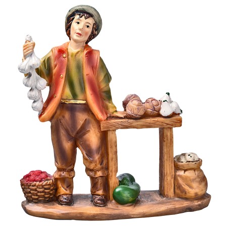 Greengrocer with vegetable stall in resin for Mondo nativity scene