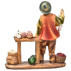 Ortolano con banchetto verdura in resina per presepe Mondo 2